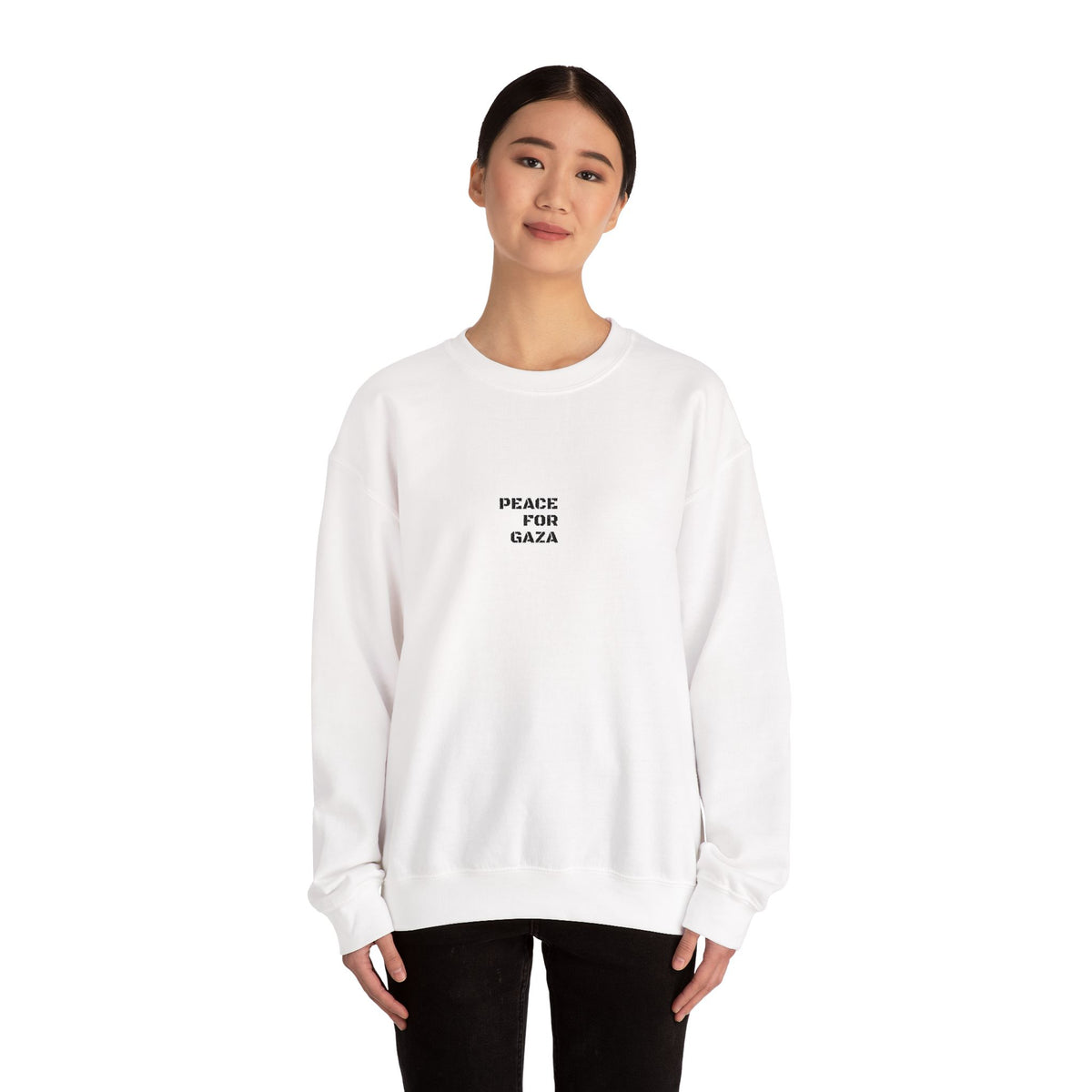 Peace for Gaza Crewneck Sweatshirt — Minimal Solid White Protest Sweater