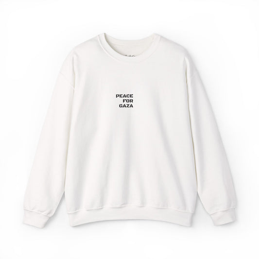Peace for Gaza Crewneck Sweatshirt — Minimal Solid White Protest Sweater