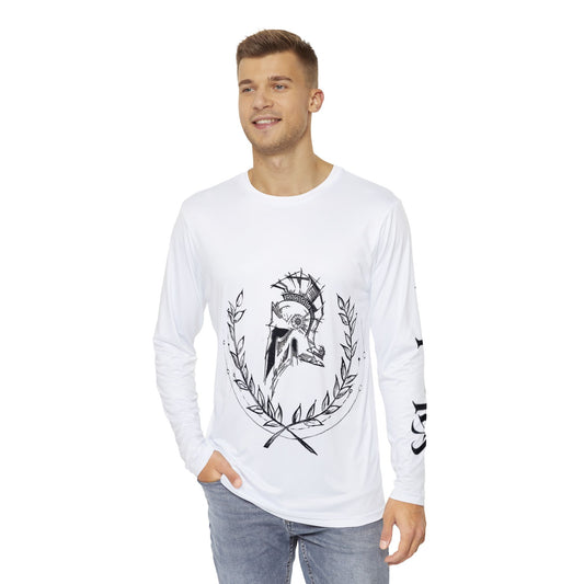 Men's Long Sleeve Graphic Tee - Warrior Spirit, Casual Wear, Fitness Apparel, Gift for Him, Trendy Layering Top