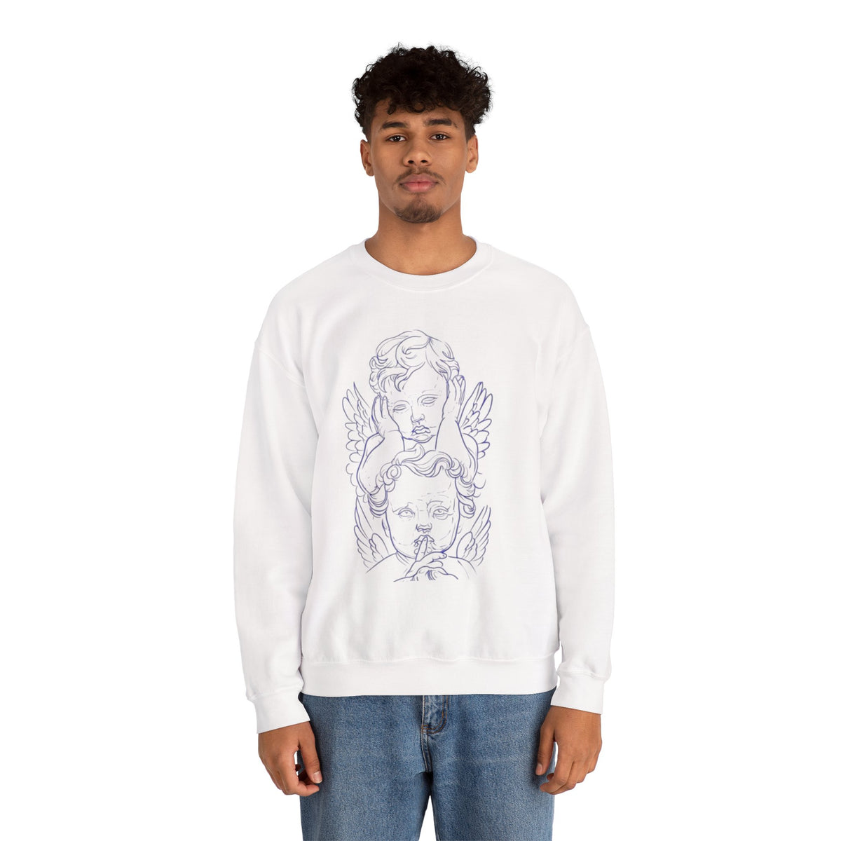 Angel Embrace Crewneck Sweatshirt, Cozy Casual Wear, Gender-Neutral Fashion, Gift for Art Lovers, Unique Sweatshirt Design